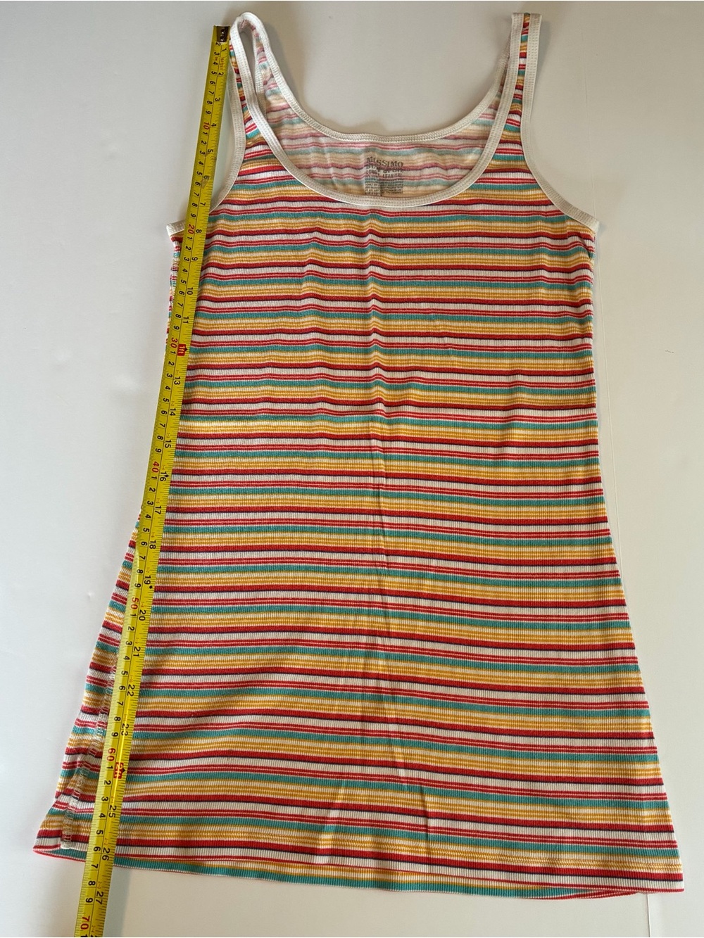 Mossino Multicolor Striped Tank Top with White Trim long & lean XL Y2K